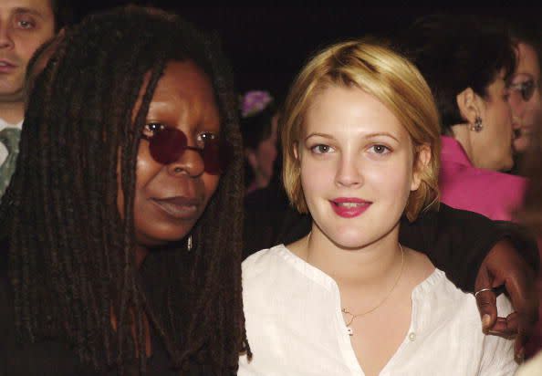 Honoree Whoopi Goldberg, left, and Drew Barrymore mingle at the Women In Film Silver Anniversary 