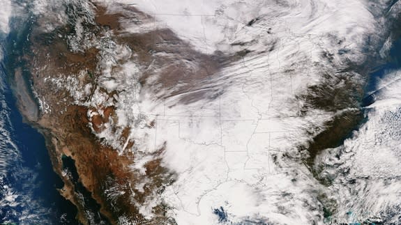 The Suomi NPP satellite captured this image of the eastern United States on Nov. 25, 2013, showing the storm system as it moves through the South and Midwest.