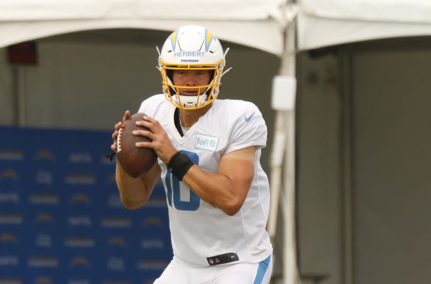 COSTA MESA, CA - AUGUST 17: Number 10 Justin Herbert, is a new quarterback for the Los Angeles Chargers.