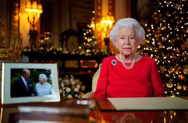 Queen Elizabeth II records her annual Christmas broadcast in Windsor Castle in a photo issued Dec. 23, 2021. (Photo: Victoria Jones/Pool via AP)