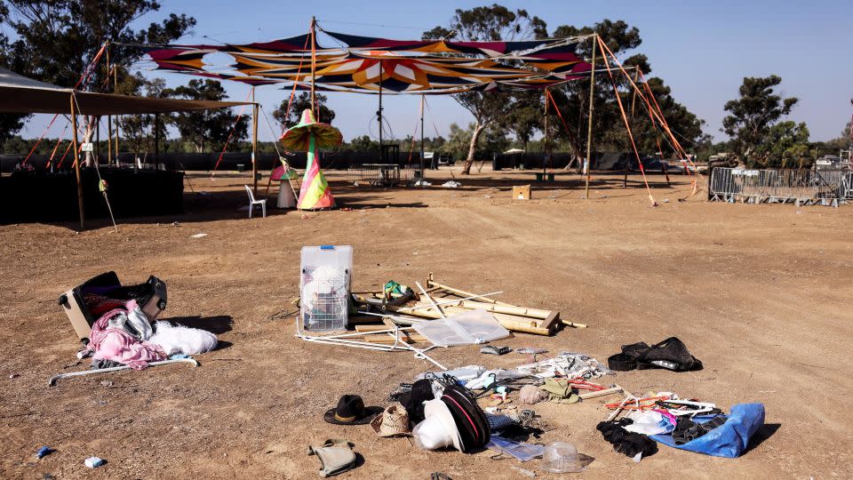 The personal belongings of festival-goers are seen at the site of an attack on the Nova festival by Hamas gunmen from Gaza, near Israel's border with the Gaza Strip. This photo was taken days after the attack. - Ronen Zvulun/Reuters/File