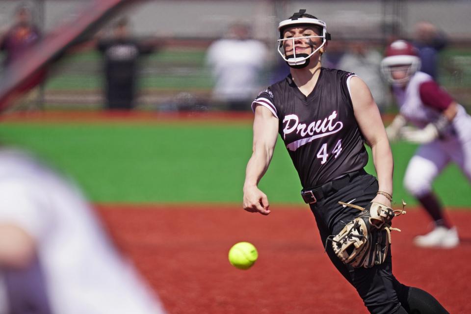 Prout's Lucy Kaiser pitches from the circle against La Salle on Sunday.