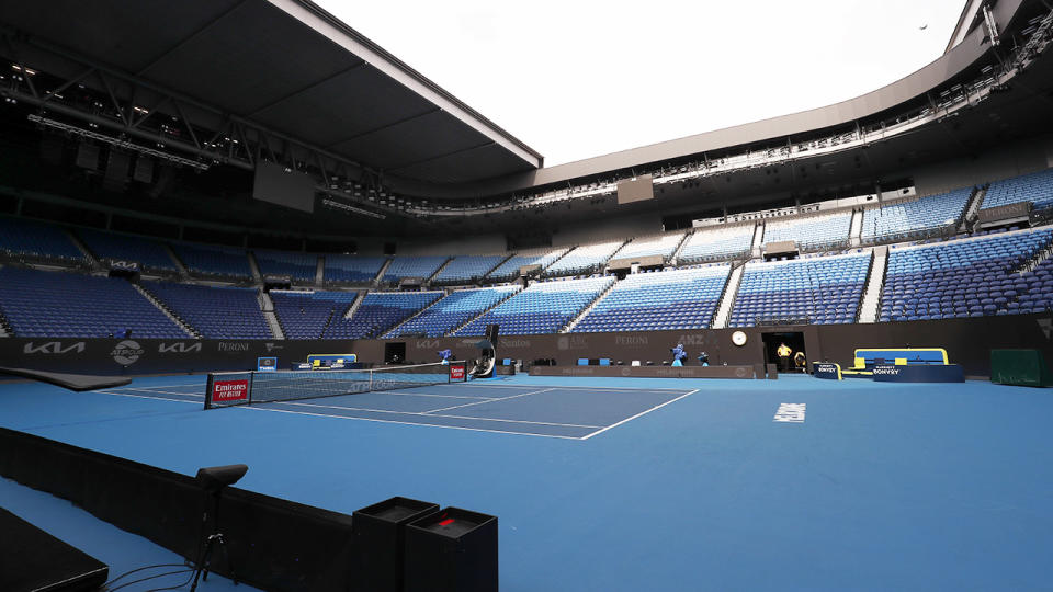 An empty Rod Laver Arena, pictured here at Melbourne Park on Thursday.