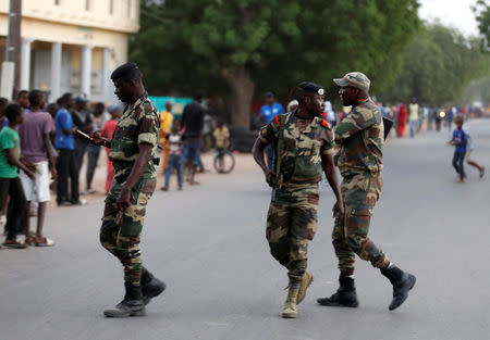 ECOWAS soldiers are seen carrying out a patrol at the border of Gambia in Karang, Senegal January 20, 2017. REUTERS/Thierry Gouegnon