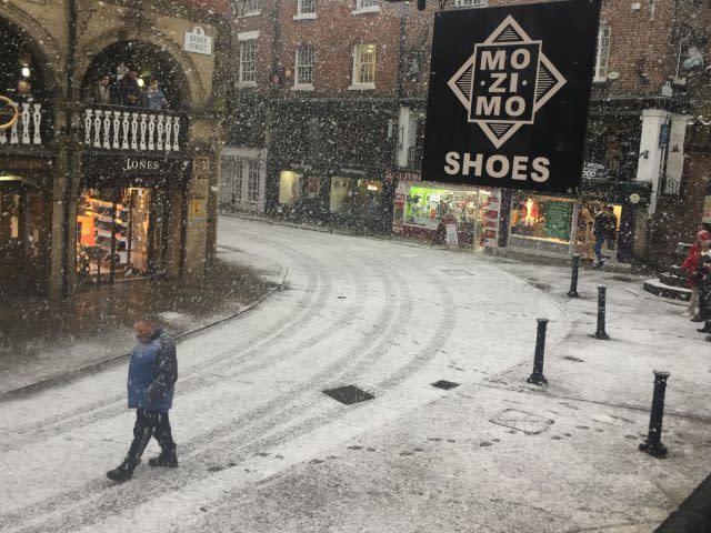 Wintry scenes in Chester ( Eleanor Barlow/PA)