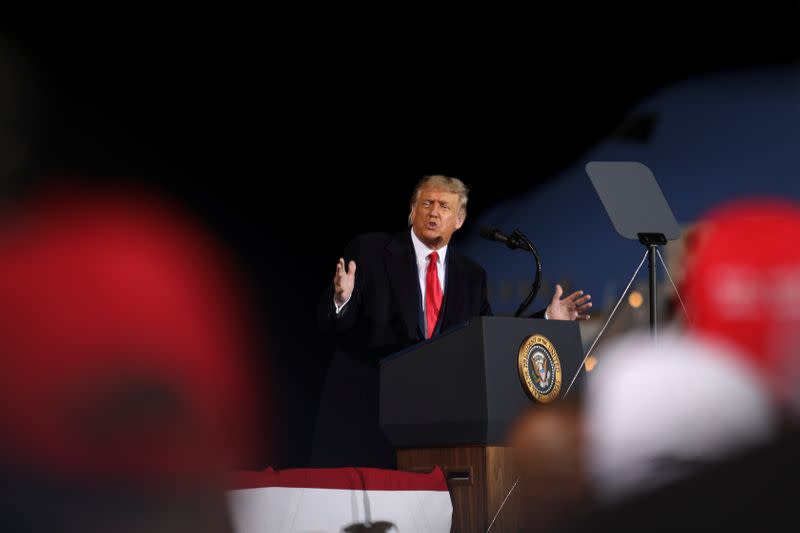 U.S. President Donald Trump campaigns at Toledo Express Airport in Swanton, Ohio