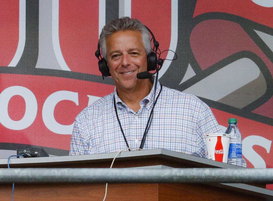 Thom Brennaman won't be calling NFL games on Fox this fall. (AP Photo/John Minchillo, File)