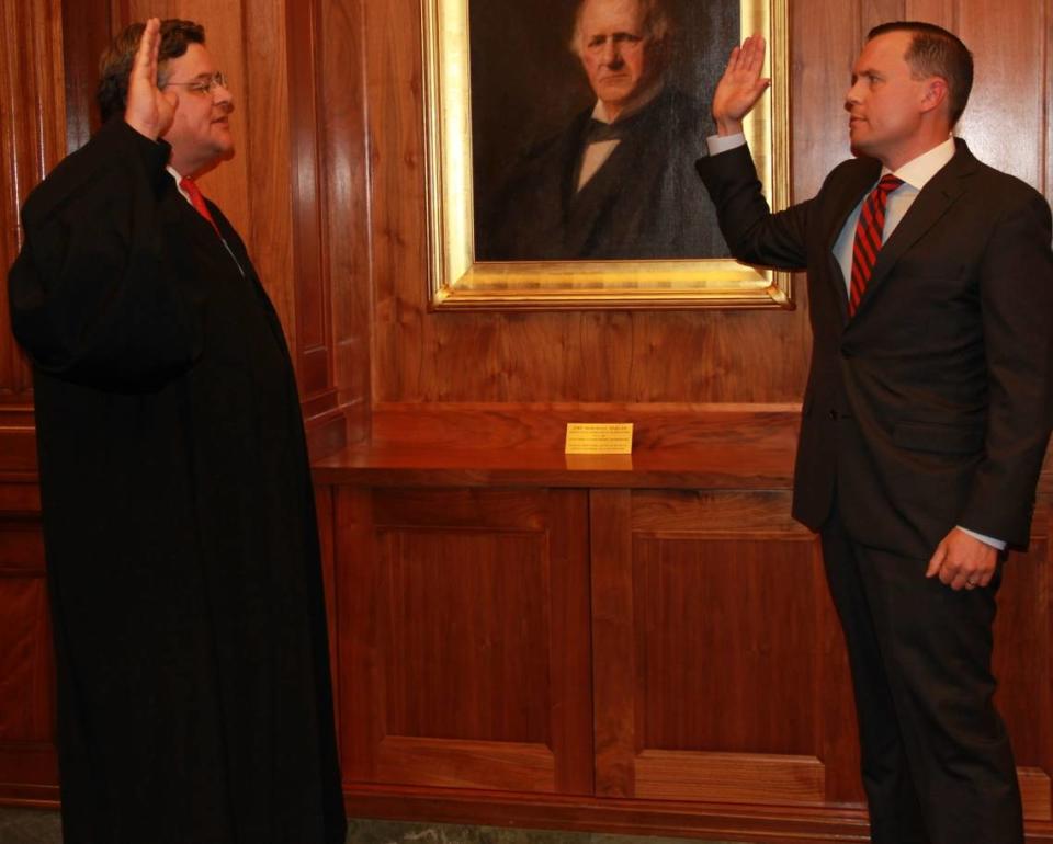 U.S. District Judge David Hale swore in Russell Coleman as the U.S. attorney in Louisville on Sept. 22, 2017.