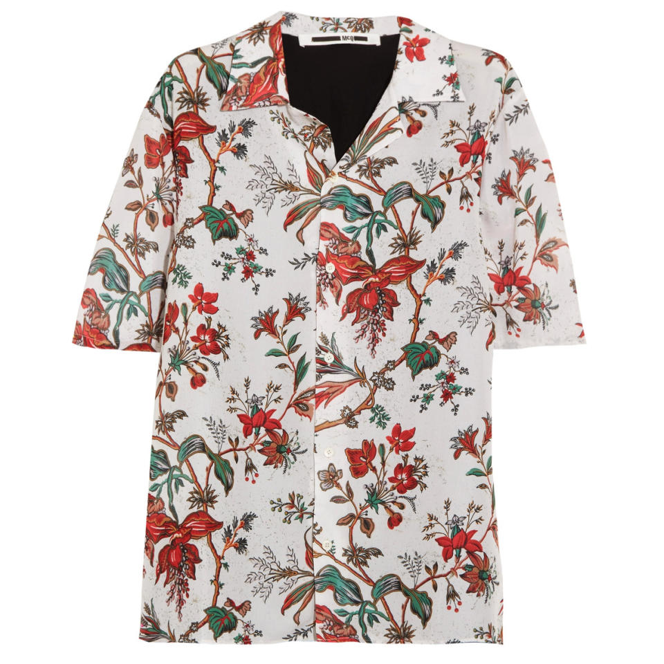 Floral-print georgette and crepe de chine shirt