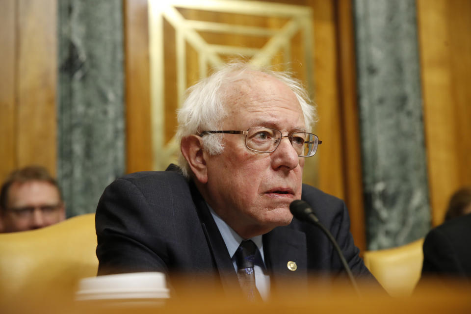 Senate Budget Committee ranking member Sen. Bernie Sanders, I-Vt., at a committee oversight hearing on Jan. 24, 2018, on Capitol Hill in Washington. (AP Photo/Jacquelyn Martin)