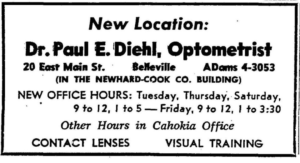 Display ad for Dr. Paul Diehl in the Belleville News-Democrat, Feb. 2, 1966