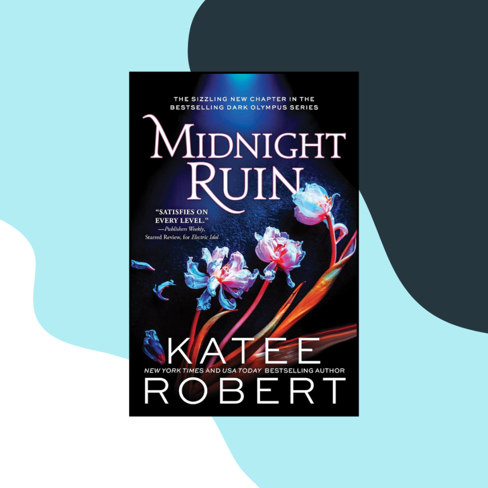 Book cover of "Midnight Ruin" with floral design and dark backdrop, by an acclaimed author