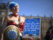 <p>An anti-Brexit protester makes her voice heard (PA) </p>