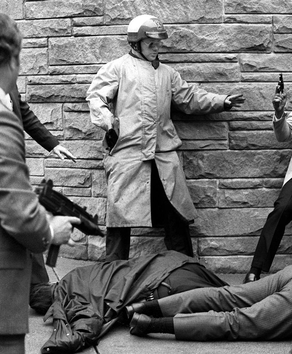 on March 30, 1981, President Reagan and three others were shot and wounded in an assassination attempt by John Hinckley, Jr. outside the Washington Hilton Hotel in Washington, D.C. Reagan's press secretary, Jim Brady, was shot in the head.