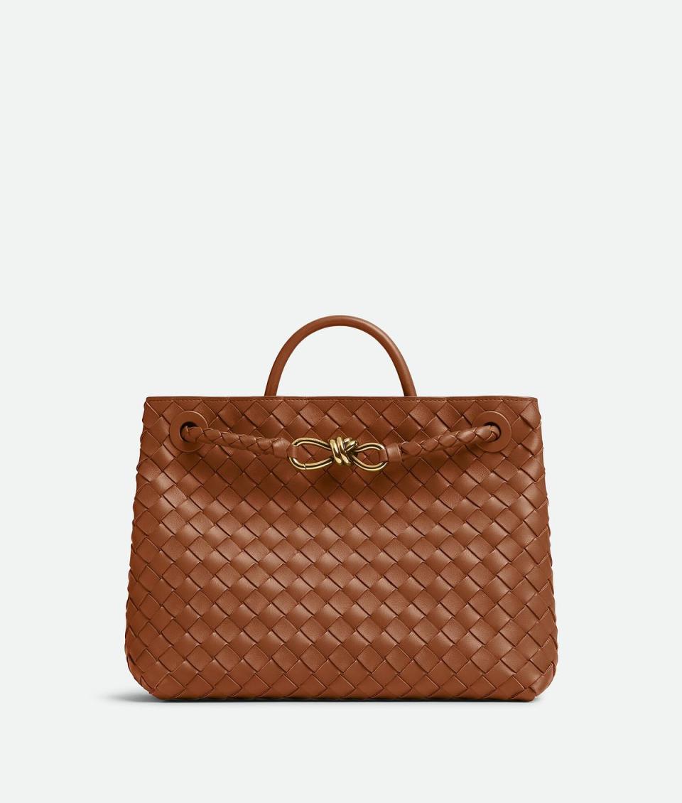 Bottega Veneta中型白蘭地棕Andiamo手袋，NT159,000 【圖片來源： Bottega Veneta】