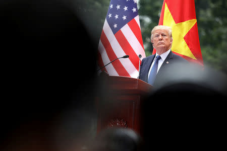 U.S. President Donald Trump attends a news conference at the Presidential Palace in Hanoi, Vietnam, November 12, 2017. REUTERS/Luong Thai Linh/Pool