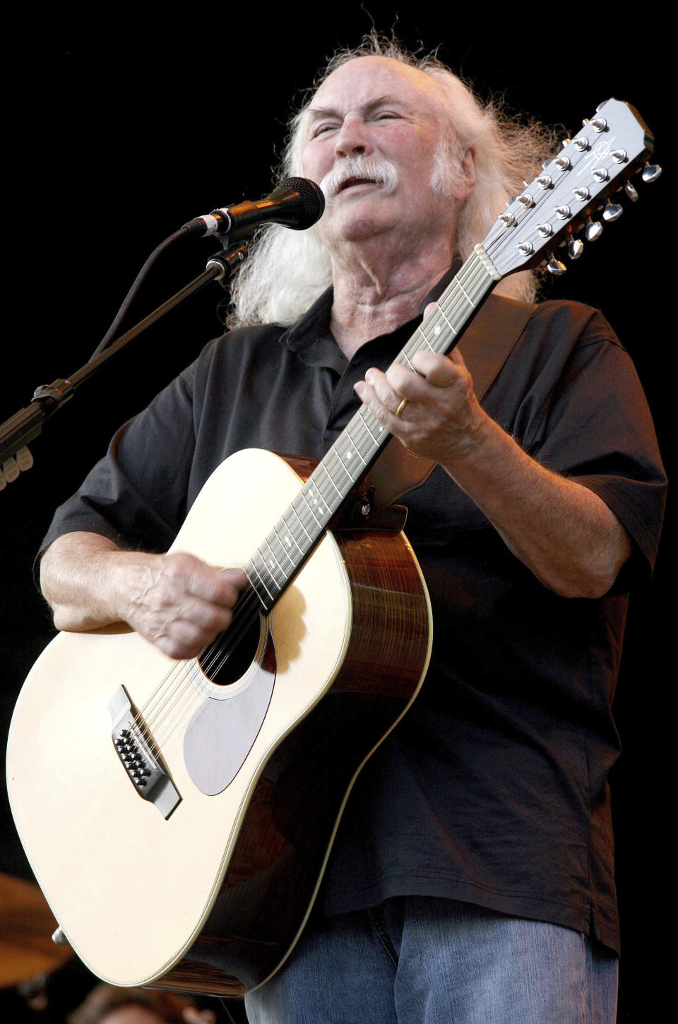 FILE - Musician David Crosby performs at Central Park SummerStage, on July 29, 2008, in New York, as Crosby, Stills and Nash appear at a benefit concert for the City Parks Foundation. Crosby, the brash rock musician who evolved from a baby-faced harmony singer with the Byrds to a mustachioed hippie superstar and an ongoing troubadour in Crosby, Stills, Nash & (sometimes) Young, has died at age 81. His death was reported Thursday, Jan. 19, 2023, by multiple outlets. (AP Photo/Diane Bondareff, File)