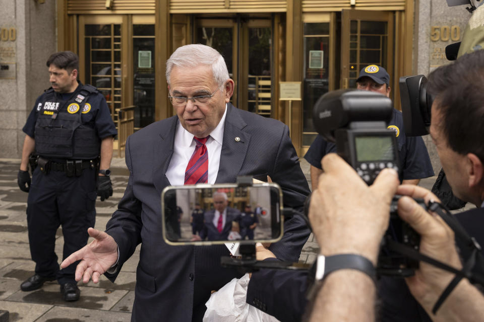 Sen. Robert Menendez, D-N.J., leaves Manhattan federal court, Thursday, June. 6, 2024, in New York. (AP Photo/Yuki Iwamura)