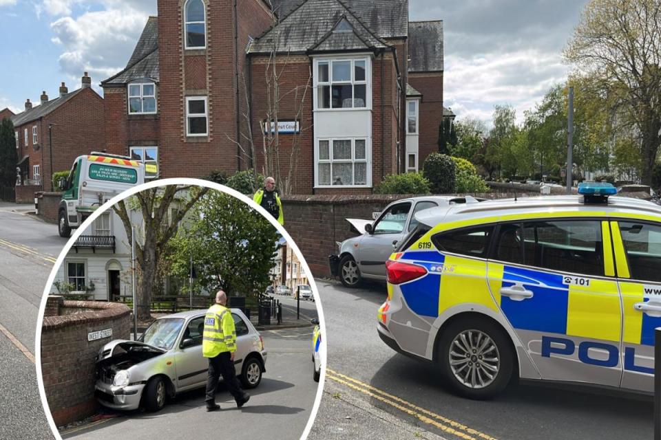 A car crashed on West Street, Newport. <i>(Image: IWCP.)</i>