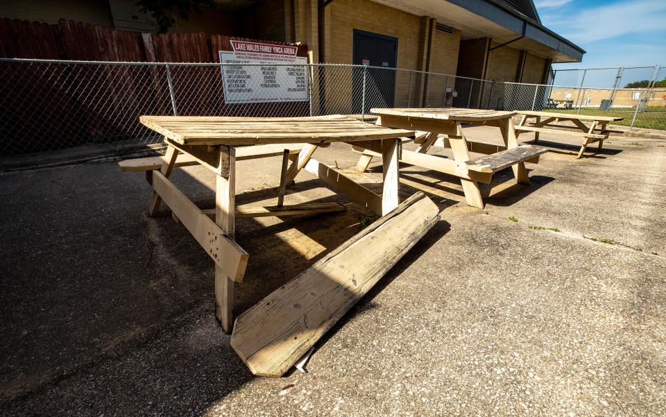 Picnic tables are seen at the YMCA facility in Lake Wales. The YMCA of West Central Florida will be leaving at the end of October, and Lake Wales is making plans to take over operations.