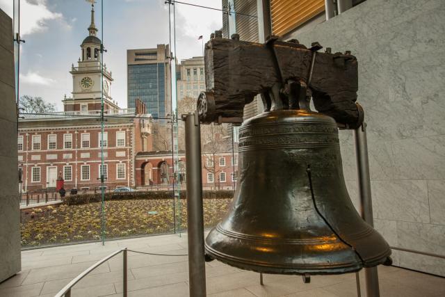 PHILADELPHIA, PA - JUNE 28: A general view of the Liberty Bell lit