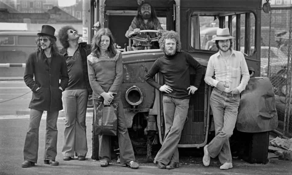 Rab Noakes, left, in Amsterdam in 1973 with Stealers Wheel, with, from second left, DeLisle Harper, Luther Grosvenor, Rod Coombes, Joe Egan and Gerry Rafferty. Noakes left the band before they signed a record contract.