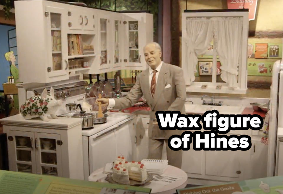 wax figure of Hines standing in a kitchen