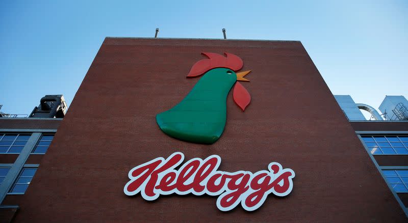 FILE PHOTO: A sign hangs outside the Kellogg's factory near Manchester