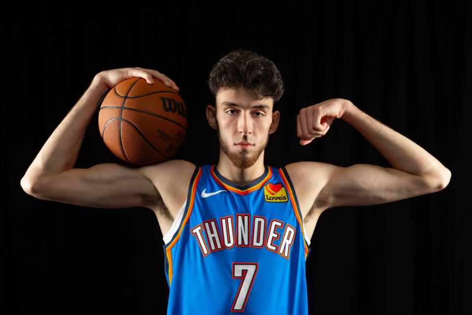 Thunder rookie Chet Holmgren has played in every game for the Thunder this season, averaging 16.7 points and 7.6 rebounds per game.