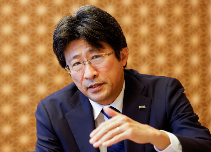 Mizuho Financial Group President and Chief Executive Officer Masahiro Kihara speaks during an interview with Reuters in Tokyo