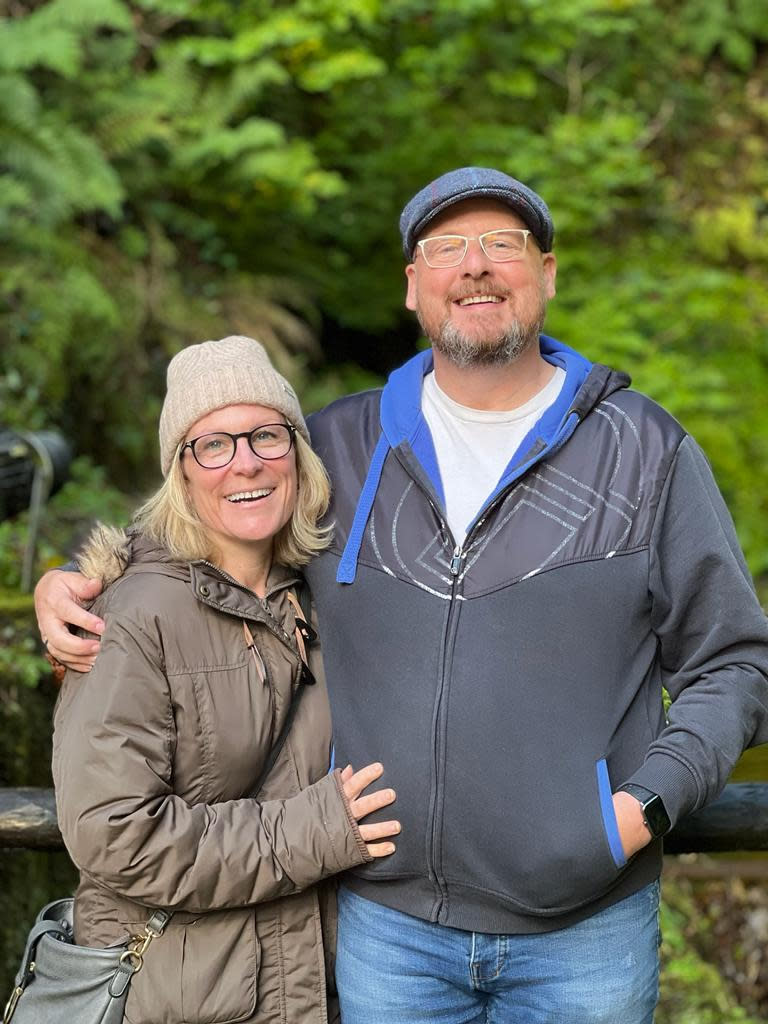 Stapley pictured with her husband after her weight loss. (Jo Stapley/PA Real Life)