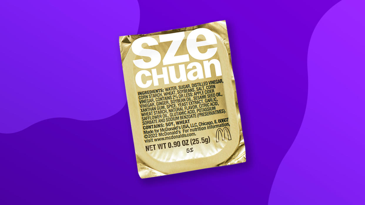 McDonald's Szechuan sauce returns to restaurants on March 31 and is available only through the fast food chain's mobile app. But can you make Szechuan sauce at home if your restaurant sells out? (Photo: McDonald's; designed by Quinn Lemmers)