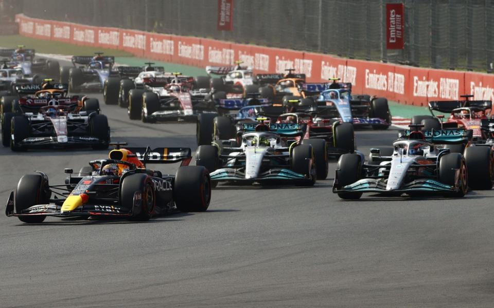 Dutch Formula one driver Max Verstappen (L) of Red Bull Racing in action during the Formula One Grand Prix of Mexico City at the Circuit of Hermanos Rodriguez in Mexico City, Mexico, 30 October 2022. The Formula One Grand Prix of the Mexico City takes place on 30 October 2022 at the Circuit of Hermanos Rodriguez. Formula One Grand Prix of Mexico, Mexico City - 30 Oct 2022 - Mario Guzman/EPA-EFE/Shutterstock 