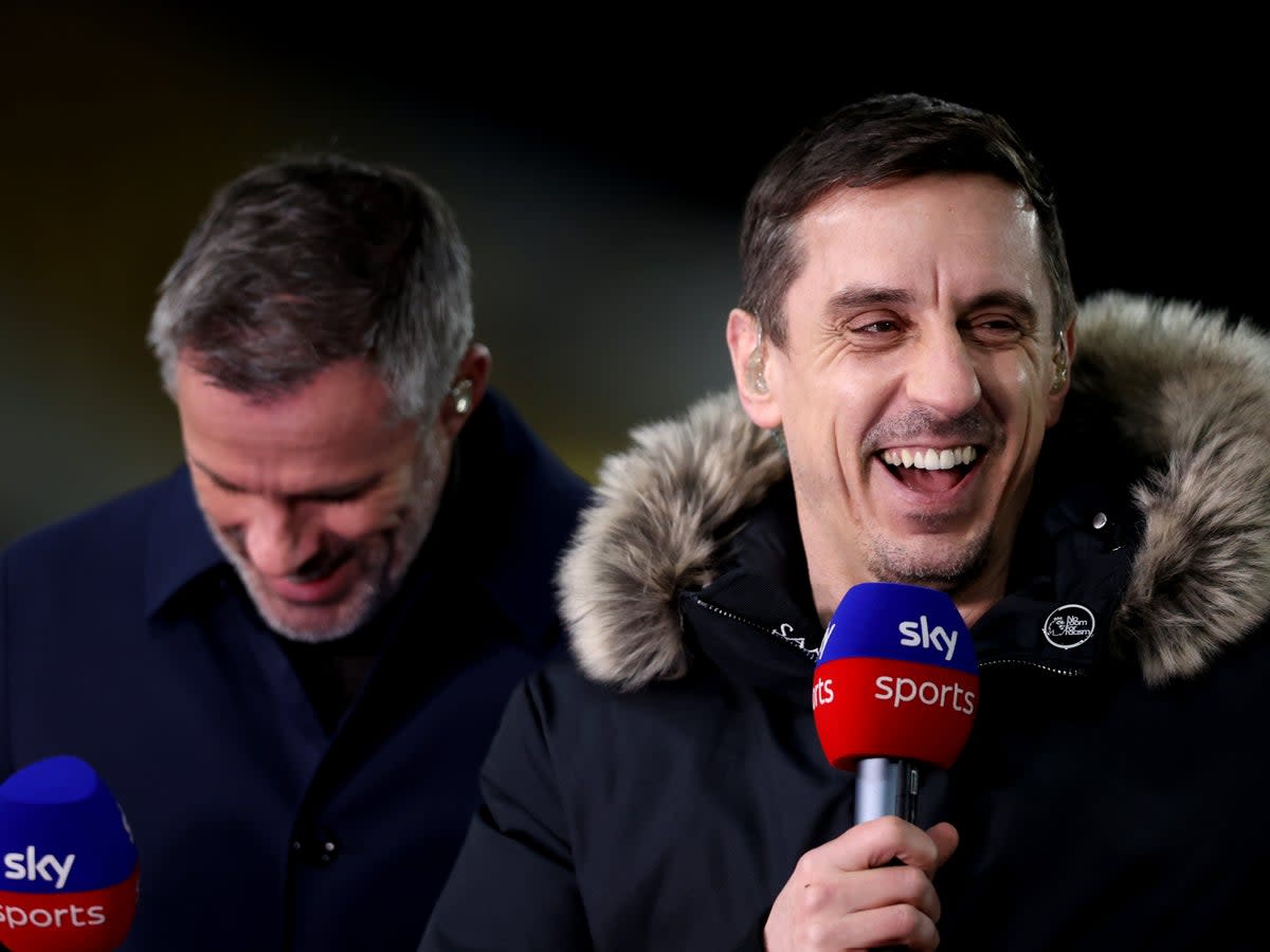 Jamie Carragher (left) with fellow Sky Sports pundit Gary Neville (Getty Images)