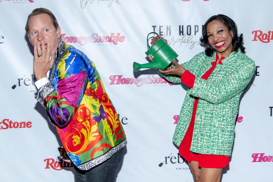 <p>Christal Young and Carson Kressley goof off on the red carpet as Rebelle celebrates the 50th anniversary of 420 and the legalization of marijuana at Ten Hope in New York City on Tuesday.</p>