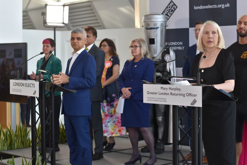Sadiq Khan delivers victory speech on stage with other mayoral candidates