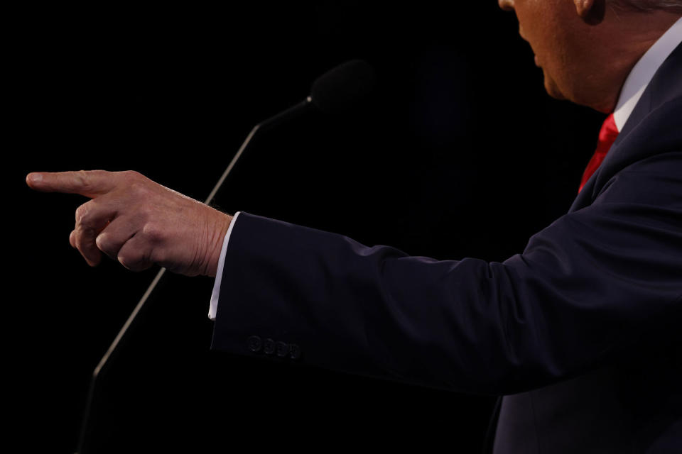 President Donald Trump speaks during the final presidential debate.<span class="copyright">Jim Bourg—Pool/AFP/Getty Images</span>