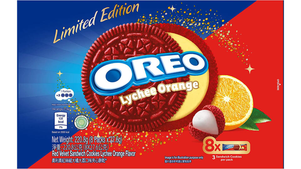 Oreo Red Velvet Lychee Orange Multipack 220.8g (8 x 27.6g). (Photo: Amazon SG)