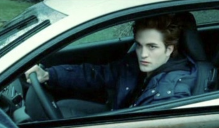 Robert Pattinson driving a car in Twilight