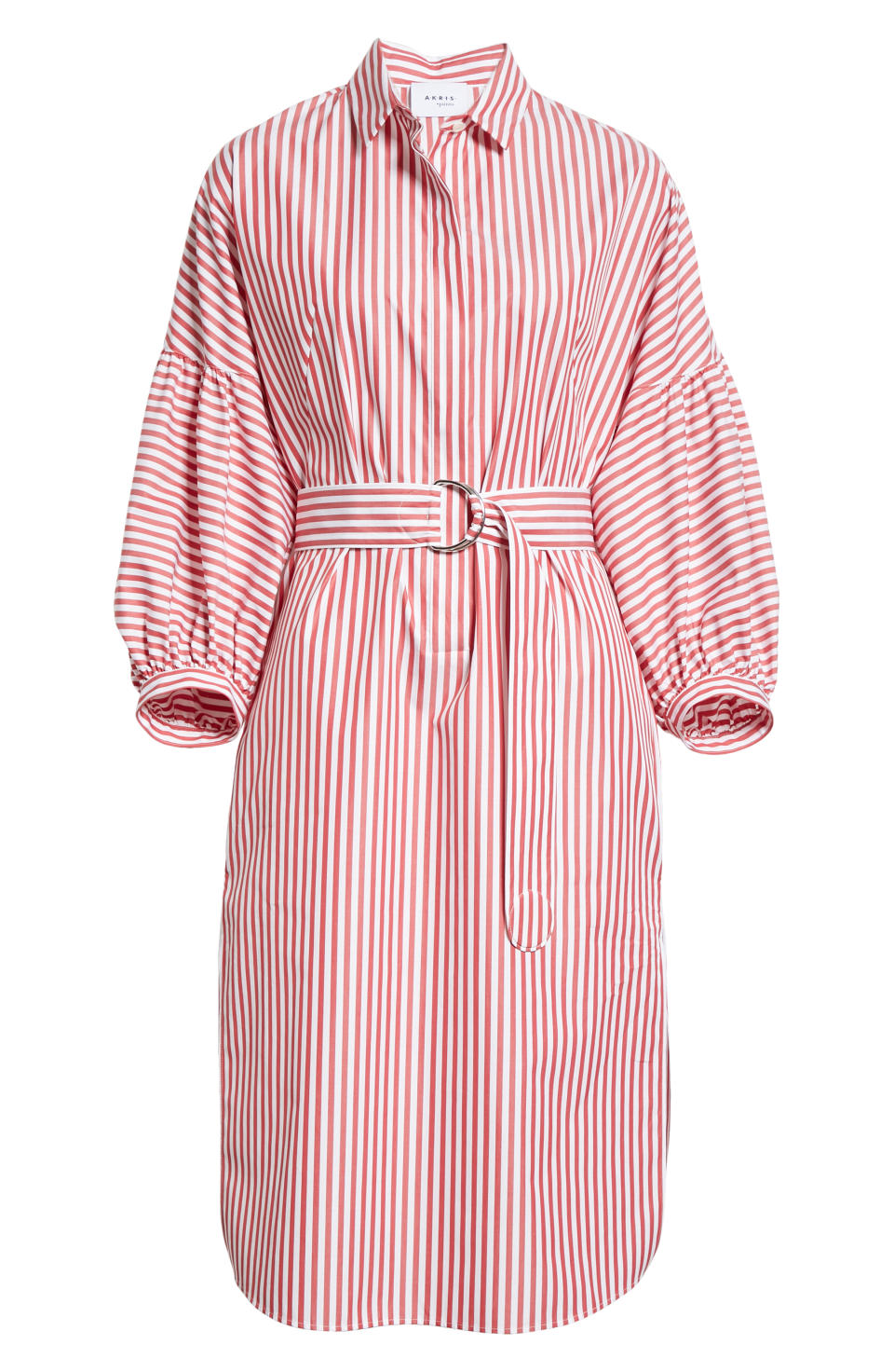 Akris Punto Belted Stripe Balloon Sleeve Cotton Dress