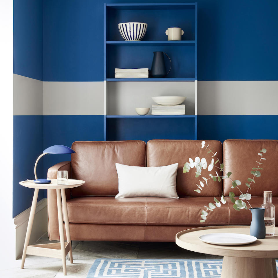 Add a dramatic painted stripe to a living room