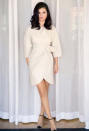 <p>Selena Gomez in a white J.W. Anderson belted dress.</p><p>On Thursday, stylist Kate Young posted an image of her client, Selena Gomez in a simple white wrap dress by J.W. Anderson leather dress, which was both fashionable and sophisticated.</p>