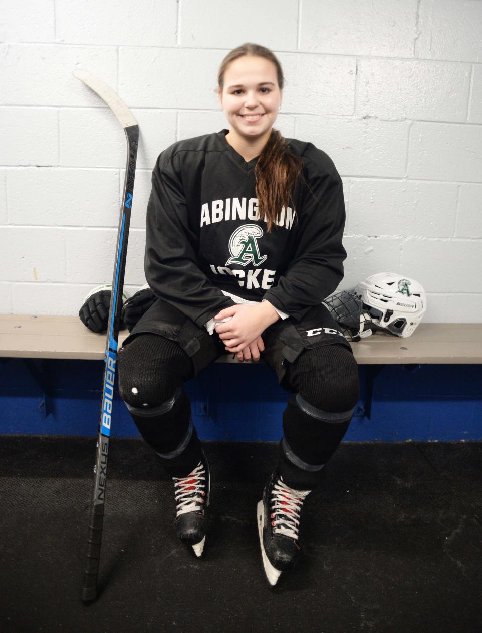 Abington High School sophomore Calli Pineau is shown during a practice at the Rockland Ice Rink on Friday, Dec. 17, 2021.