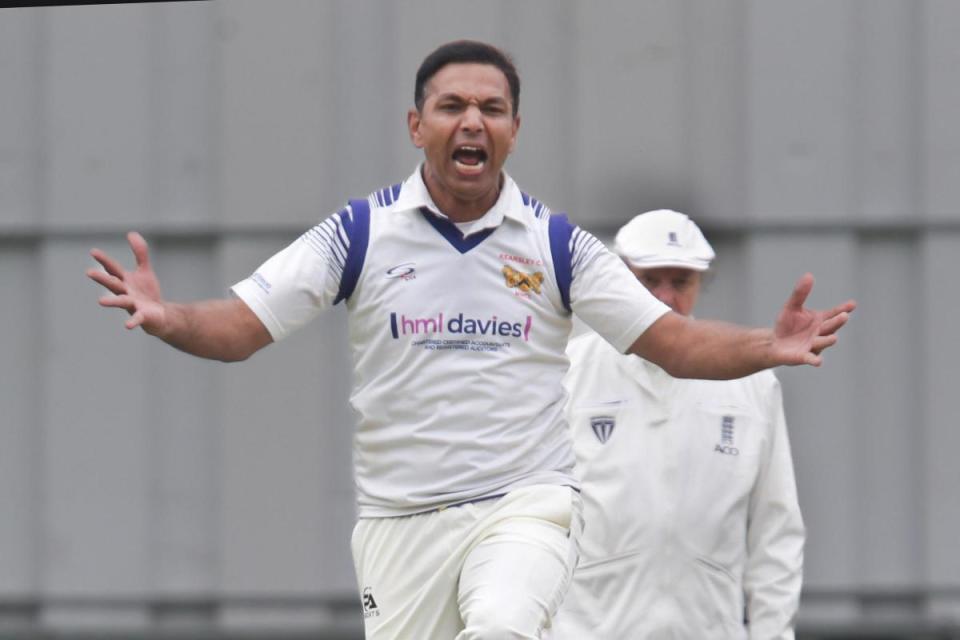 Kearsley bowler, Naveed Gondal, rues a missed chance. Picture by Harry McGuire