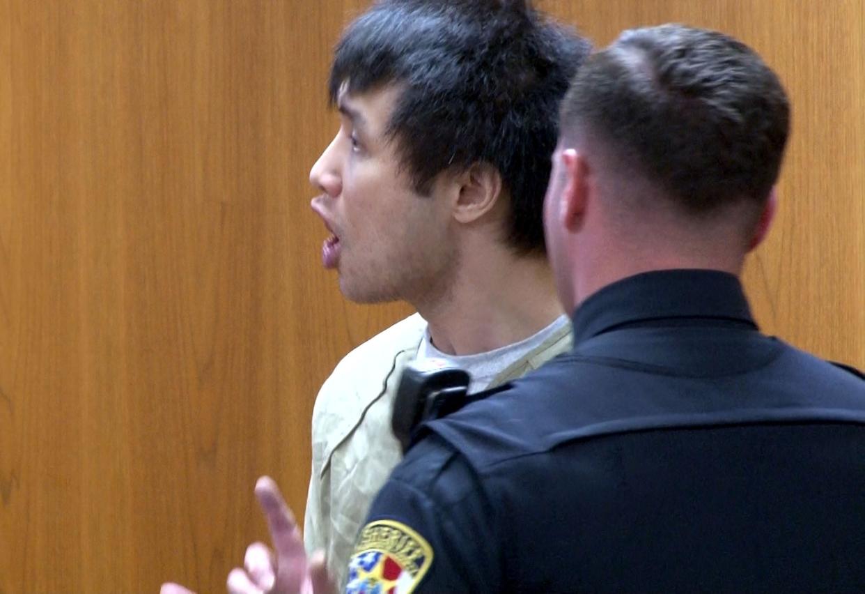 Former Colts Neck tennis instructor Terry Kuo is shown during his sentencing for his identity theft case before Superior Court Judge Marc C. Lemieux in Freehold Tuesday, April 16, 2024.