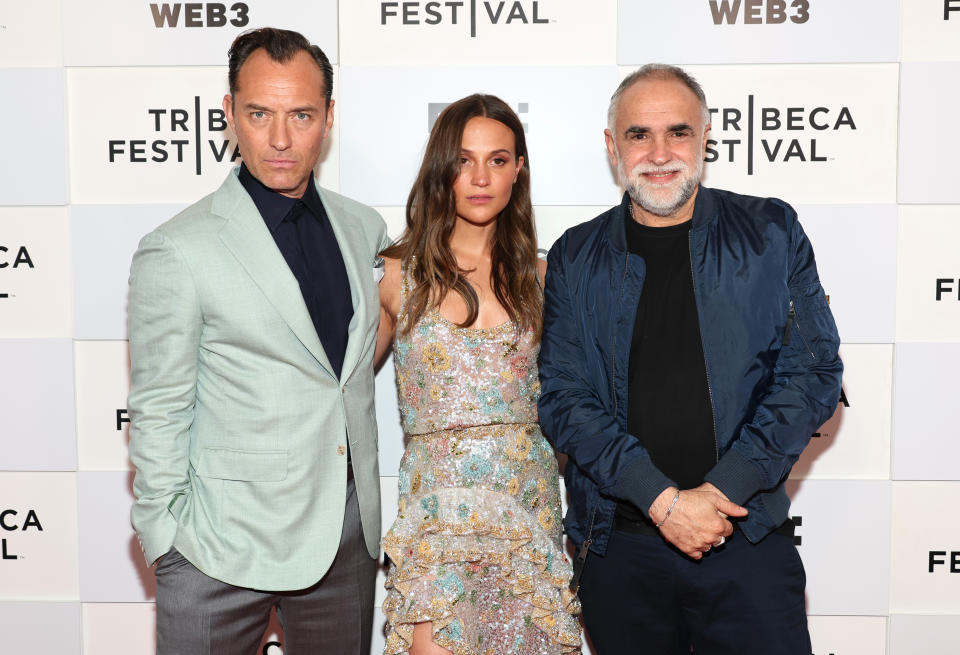 Jude Law, Alicia Vikander, and Karim Aïnouz attend the "Firebrand" Premiere during the 2024 Tribeca Festival