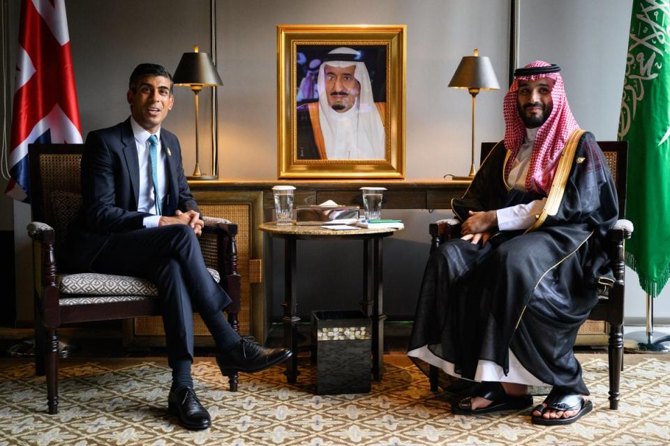 Prime Minister Rishi Sunak and Saudi Arabia’s crown prince Mohammed bin Salman met at the G20 summit in Bali (PA Archive)
