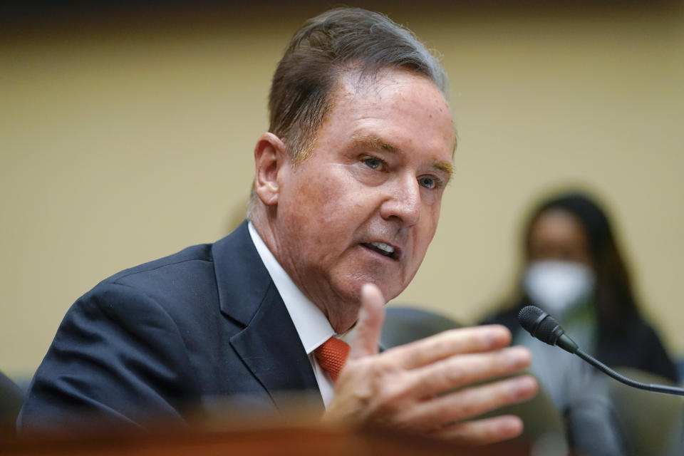 FILE - Rep. Brian Higgins, D-N.Y., speaks during a House Committee on Oversight hearing on Capitol Hill in Washington, on June 8, 2022. Rep. Higgins will leave Congress in February after 19 years, a spokeswoman confirmed Sunday, Nov. 12, 2023. (AP Photo/Andrew Harnik, Pool, File)