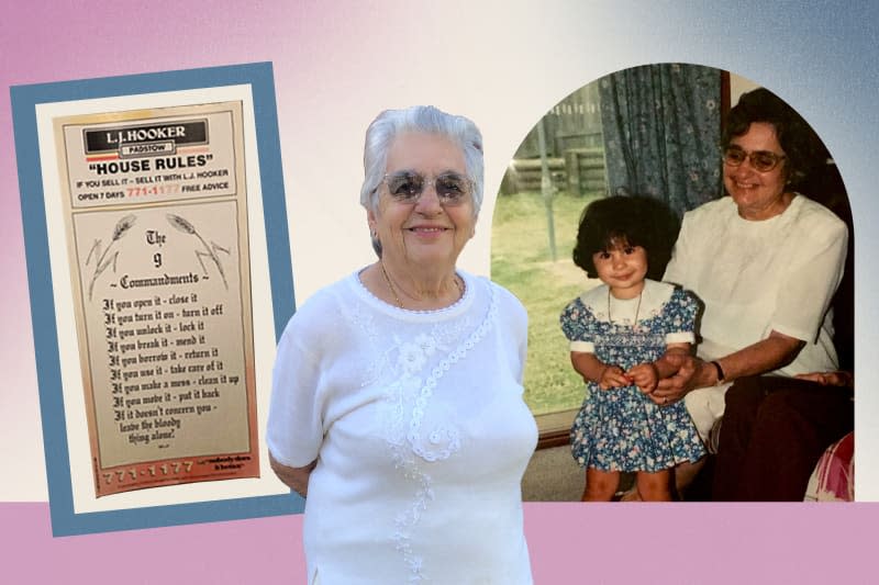 "House Rules" sign, Grandma, Annita and Grandma