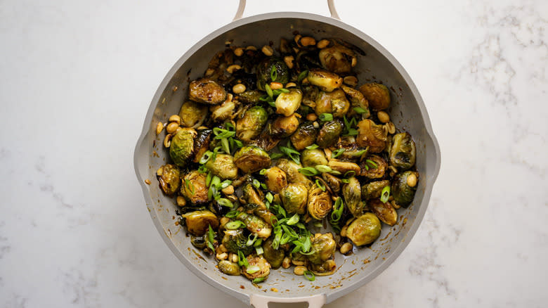 Brussels sprouts in frying pan